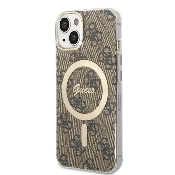 Guess set case + charger for iPhone 14 Plus 6,7&quot; GUBPP14MH4EACSW brown hard case 4G Print MagSafe 3666339102906