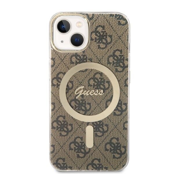 Guess set case + charger for iPhone 14 Plus 6,7&quot; GUBPP14MH4EACSW brown hard case 4G Print MagSafe 3666339102906