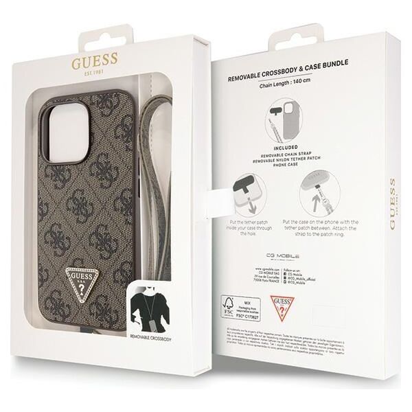 Guess case for iPhone 13 Pro 6,1&quot; GUHCP13LP4TDSCPW brown HC PU Leather Metal Logo Strass Crossbody 3666339146887