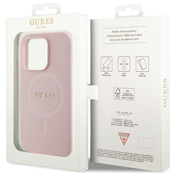 Guess case for iPhone 14 Pro Max 6,7&quot; GUHMP14XPSAHMCP pink Saffiano Magsafe 3666339156176