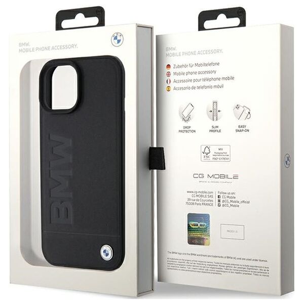 BMW case for iPhone 15 6,1&quot; BMHCP15SSLLBK black HC Leather Hot Stamp 3666339170813