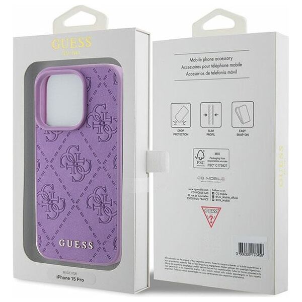 Guess case for iPhone 15 Pro 6,1&quot; GUHCP15LP4EPMU light purple HC PU Quilted 4G Classic 3666339150464