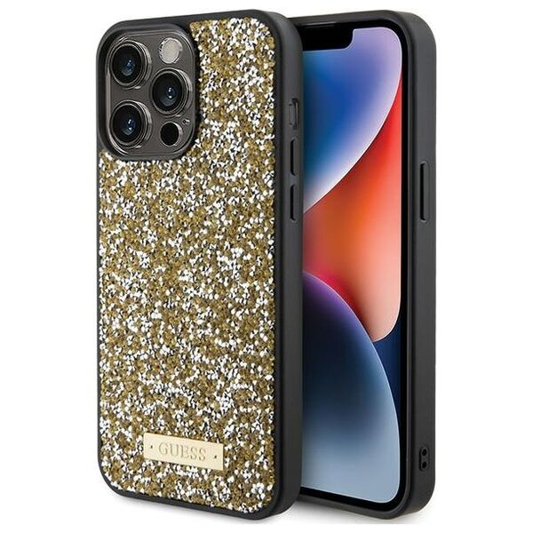 Guess case for iPhone 15 Pro 6,1&quot; GUHCP15LPFGSBSD yellow HC Rhinestone Metal Logo 3666339153540