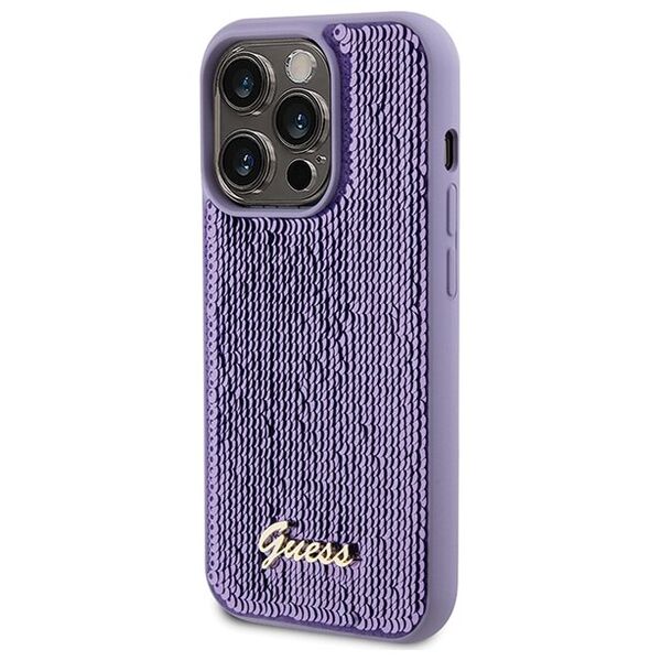 Guess case for iPhone 15 Pro 6,1&quot; GUHCP15LPSFDGSU purple HC Sequin Script Metal 3666339176242