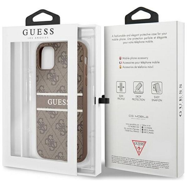 Guess case for iPhone 11 GUHCN614GDBR brown hard case 4G Stripe 3666339005498