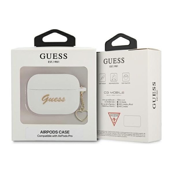 Guess case for Airpods Pro GUAPLSCHSH white Silicone Heart Charm 3666339039134