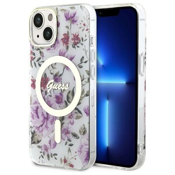 Guess case for iPhone 14 6,1&quot; GUHMP14SHCFWST transparent hardcase Magsafe IML Flower 3666339115630