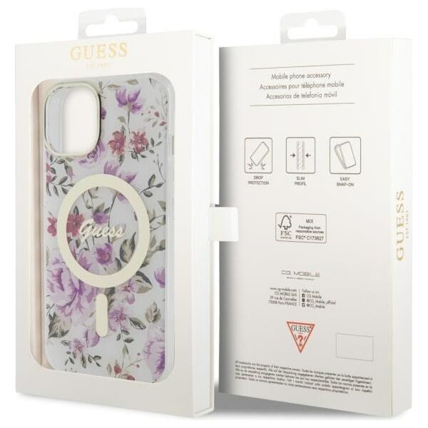 Guess case for iPhone 14 6,1&quot; GUHMP14SHCFWST transparent hardcase Magsafe IML Flower 3666339115630