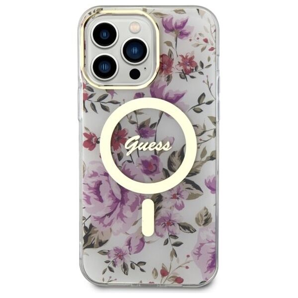 Guess case for iPhone 14 Pro Max 6,7&quot; GUHMP14XHCFWST transparent hardcase Magsafe IML Flower 3666339115661