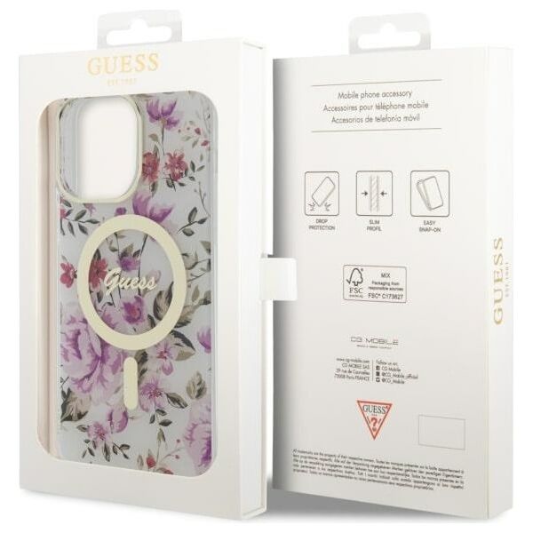 Guess case for iPhone 14 Pro Max 6,7&quot; GUHMP14XHCFWST transparent hardcase Magsafe IML Flower 3666339115661