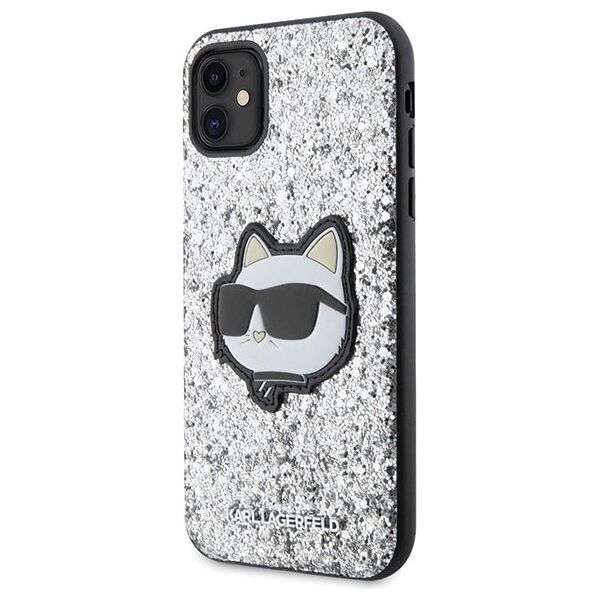 Karl Lagerfeld case for iPhone 11 / XR KLHCN61G2CPS silver hardcase Glitter Choupette Patch 3666339170035