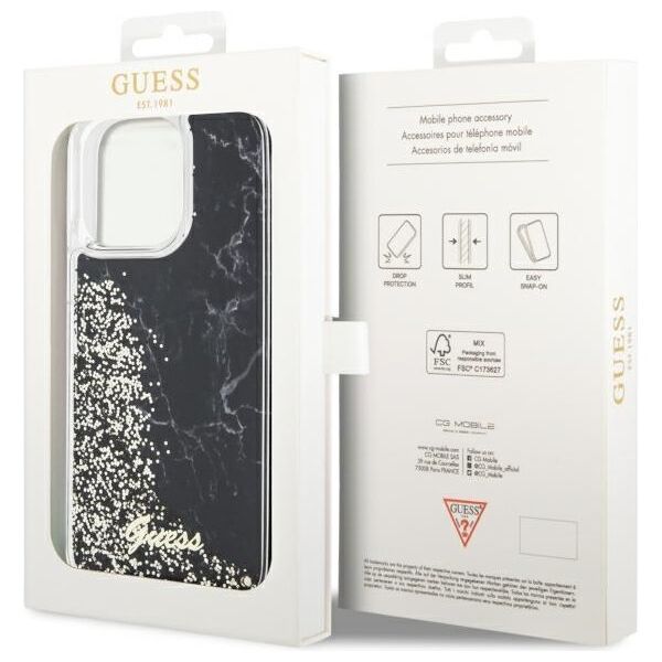 Guess case for iPhone 14 Pro Max 6,7&quot; GUHCP14XLCSGSGK black hard case Liquid Glitter Marble 3666339127305