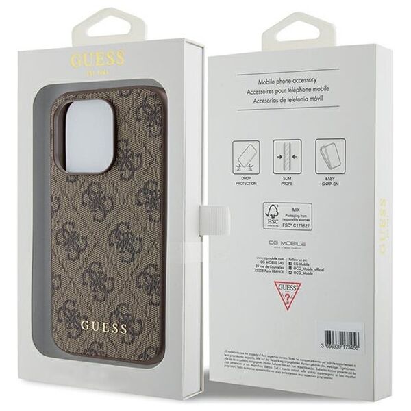 Guess case for iPhone 15 Pro 6,1&quot; GUHCP15LG4GFBR brown HC PU 4G Metal Logo 3666339171728