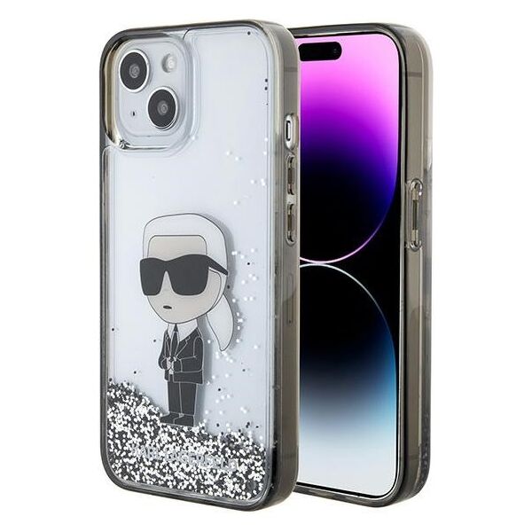 Karl Lagerfeld case for iPhone 15 6,1&quot; KLHCP15SLKKNSK transparentna hardcase Liquid Glitter Ikonik 3666339164072