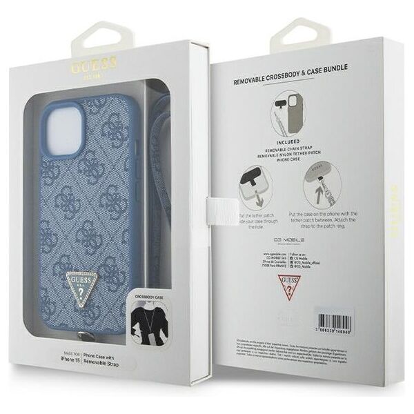 Guess case for iPhone 15 6.1&quot; GUHCP15SP4TDSCPB blue hardcase Crossbody 4G Metal Logo 3666339147082
