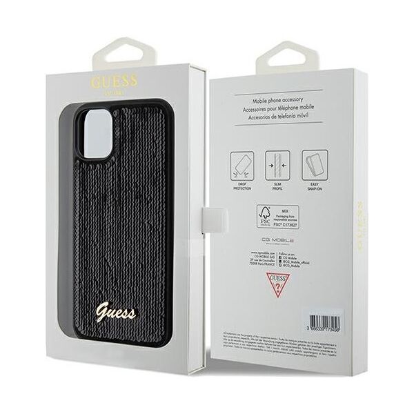 Guess case for  iPhone 11 GUHCN61PSFDGSK HC SEQUIN SCRIPT METAL BLACK 3666339172770