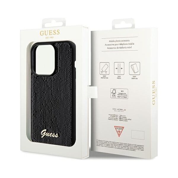 Guess case for  iPhone 14 Pro Max 6,7&quot; GUHCP14XPSFDGSK HC SEQUIN SCRIPT METAL BLACK 3666339172862