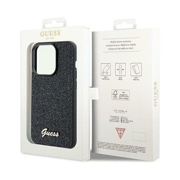 Guess case for  iPhone 13 Pro 6,1&quot; GUHCP13LPMSDGSK HC PU DISCO SCRIPT METAL BLACK 3666339173371