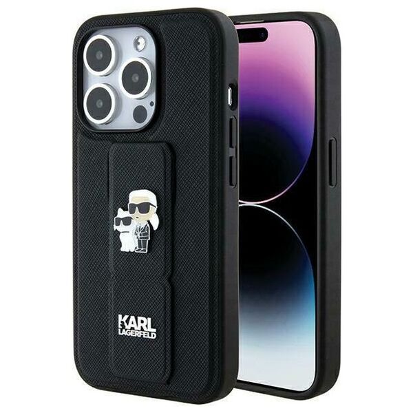 Karl Lagerfeld case for iPhone 13 Pro 6,1&quot; KLHCP13LGSAKCPK HC GRIPSTAND SAFFIANO KC PINS BLACK 3666339206819
