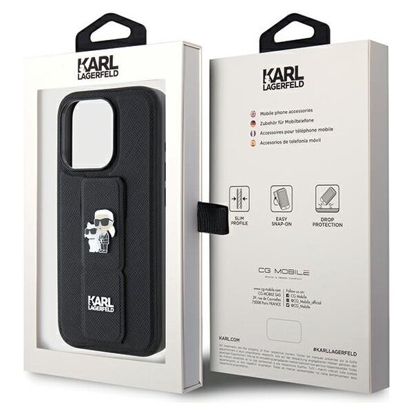Karl Lagerfeld case for iPhone 13 Pro 6,1&quot; KLHCP13LGSAKCPK HC GRIPSTAND SAFFIANO KC PINS BLACK 3666339206819