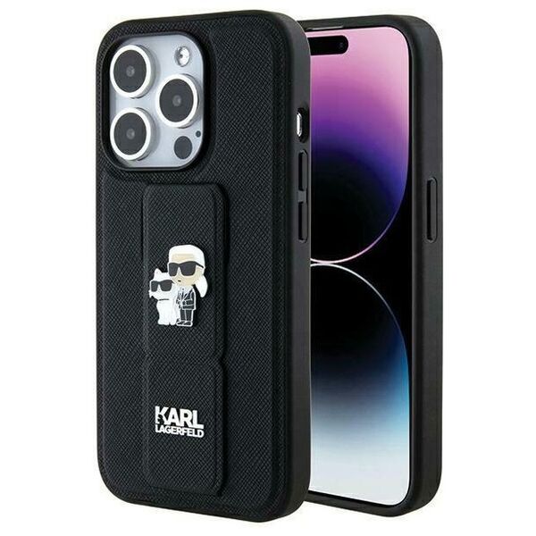 Karl Lagerfeld case for iPhone 14 Pro Max 6,7&quot; KLHCP14XGSAKCPK HC GRIPSTAND SAFFIANO KC PINS BLACK 3666339206864