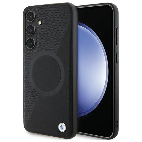 BMW case for Samsung Galaxy S24 black Signature Leather Half Textured & Circle MagSafe 3666339242596