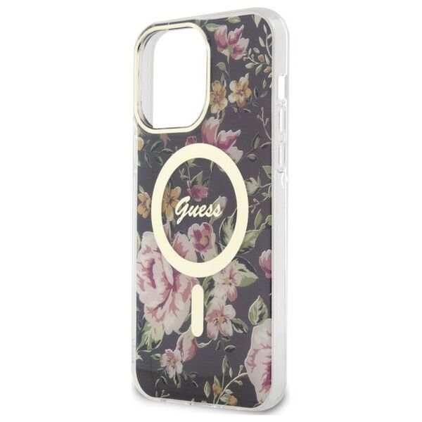 Guess case for iPhone 14 Pro Max 6,7&quot; GUHMP14XHCFWSK black hardcase Magsafe IML Flower 3666339115548