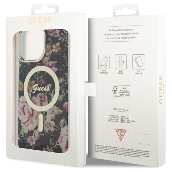 Guess case for iPhone 14 Pro Max 6,7&quot; GUHMP14XHCFWSK black hardcase Magsafe IML Flower 3666339115548