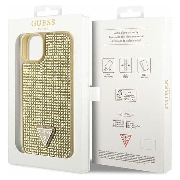 Guess case for iPhone 14 6,1&quot; GUHCP14SHDGTPD gold hardcase Rhinestone Triangle 3666339120054