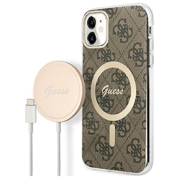 Guess set case + charger for iPhone 11 6,1&quot; GUBPN61H4EACSW brown hard case 4G Print MagSafe 3666339103385