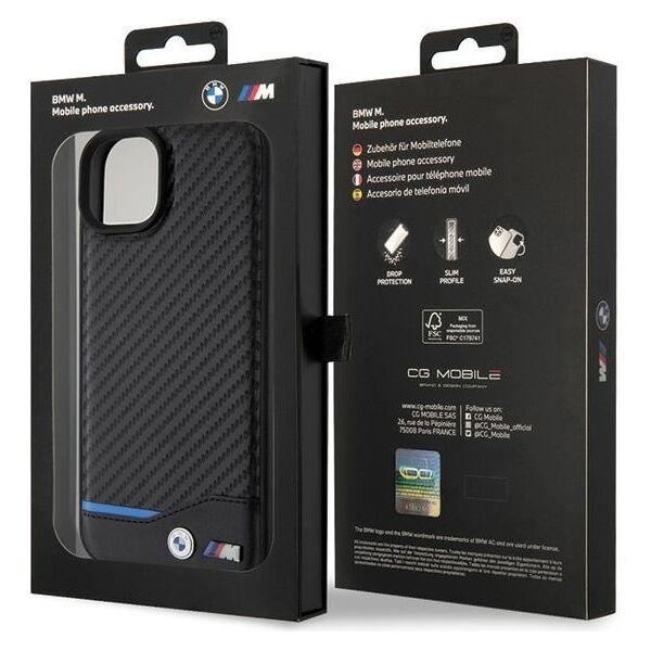 BMW case for iPhone 15 Plus 6,7&quot; BMHCP15M22NBCK black HC PU Carbon 3666339143848
