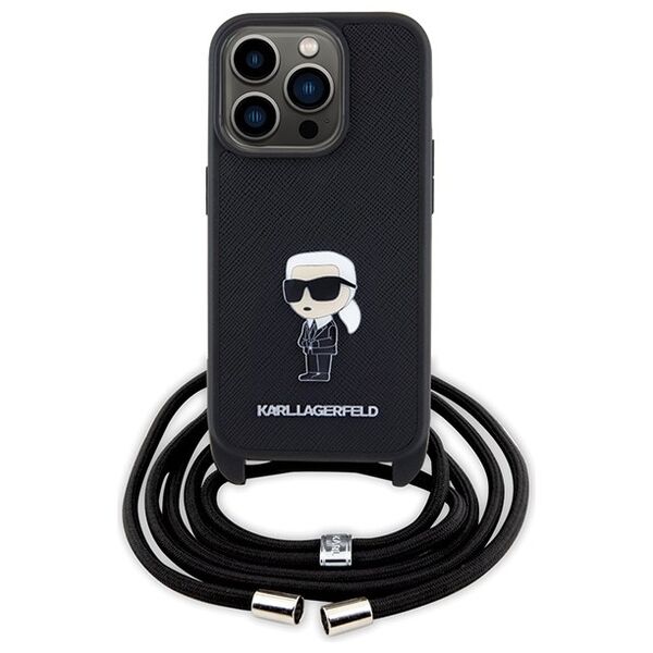Karl Lagerfeld case for iPhone 15 Pro 6,1&quot; KLHCP15LSASKNPSK black HC Saffiano Ikonik Metal Pin Monogram Crossbody 3666339165895