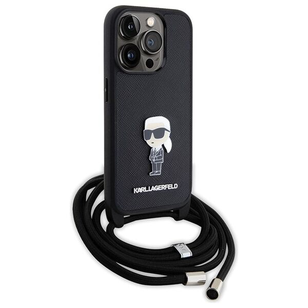 Karl Lagerfeld case for iPhone 15 Pro 6,1&quot; KLHCP15LSASKNPSK black HC Saffiano Ikonik Metal Pin Monogram Crossbody 3666339165895