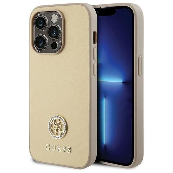 Guess case for iPhone 15 Pro Max 6,7&quot; GUHCP15XPS4DGPD gold HC PU 4G Metal Logo Strass 3666339151034