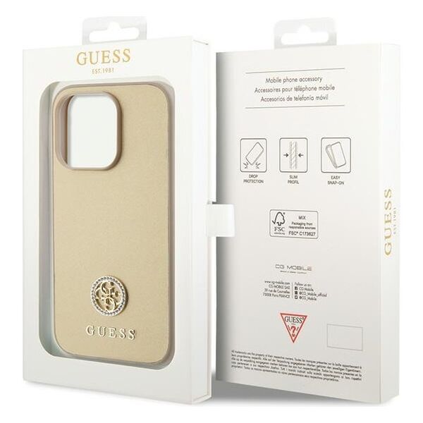 Guess case for iPhone 15 Pro Max 6,7&quot; GUHCP15XPS4DGPD gold HC PU 4G Metal Logo Strass 3666339151034