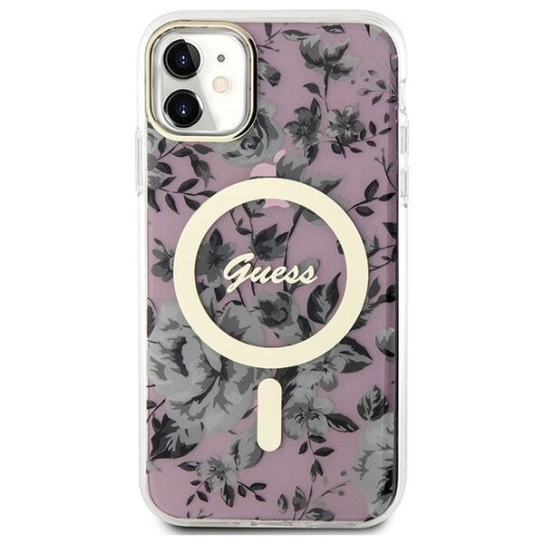 Guess case for iPhone 11 / Xr 6.1&quot; GUHMN61HCFWSP pink hardcase Flower MagSafe 3666339126711