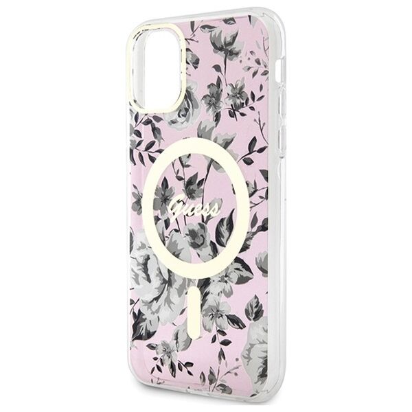 Guess case for iPhone 11 / Xr 6.1&quot; GUHMN61HCFWSP pink hardcase Flower MagSafe 3666339126711