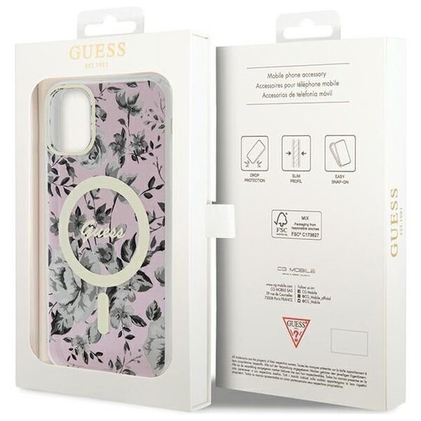 Guess case for iPhone 11 / Xr 6.1&quot; GUHMN61HCFWSP pink hardcase Flower MagSafe 3666339126711