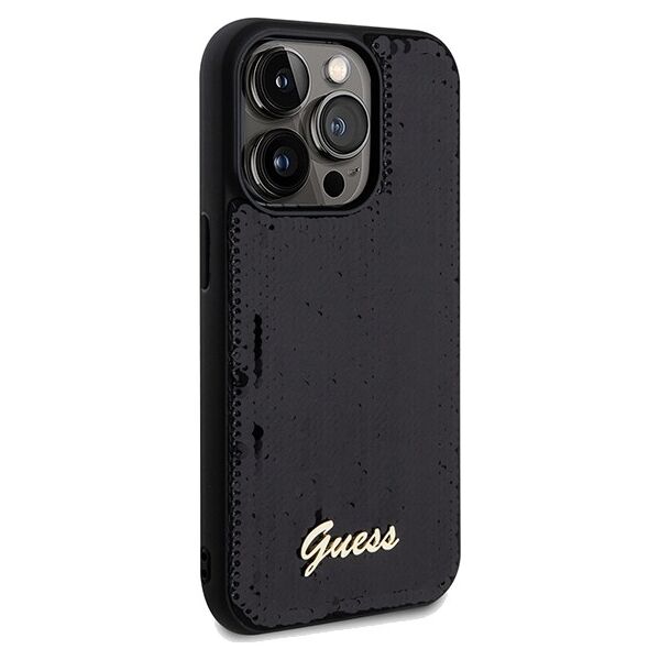 Guess case for  iPhone 14 Pro 6,1&quot; GUHCP14LPSFDGSK HC SEQUIN SCRIPT METAL BLACK 3666339172855