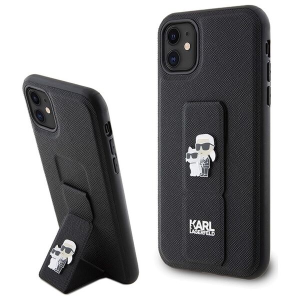 Karl Lagerfeld case for iPhone 11 KLHCN61GSAKCPK HC GRIPSTAND SAFFIANO KC PINS BLACK 3666339206772