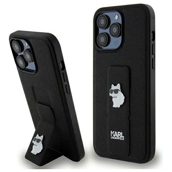 Karl Lagerfeld case for iPhone 13 Pro 6,1&quot; KLHCP13LGSACHPK HC GRIPSTAND SAFFIANO CHOUPETTE PINS BLACK 3666339207373