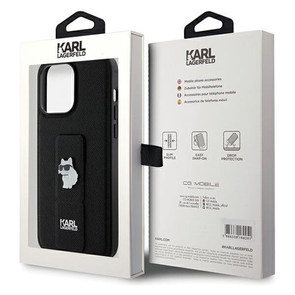 Karl Lagerfeld case for iPhone 13 Pro 6,1&quot; KLHCP13LGSACHPK HC GRIPSTAND SAFFIANO CHOUPETTE PINS BLACK 3666339207373