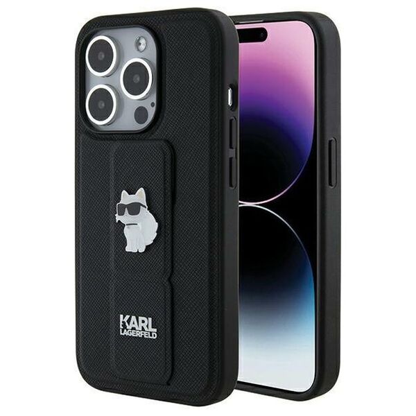 Karl Lagerfeld case for iPhone 14 Pro Max 6,7&quot; KLHCP14XGSACHPK HC GRIPSTAND SAFFIANO CHOUPETTE PINS BLACK 3666339207427