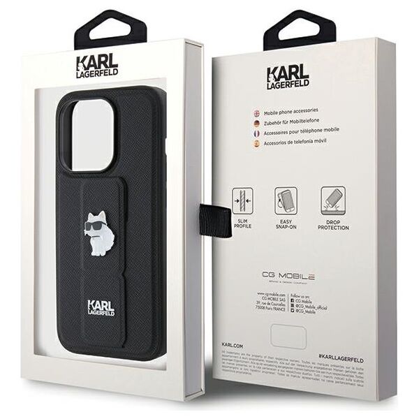 Karl Lagerfeld case for iPhone 14 Pro Max 6,7&quot; KLHCP14XGSACHPK HC GRIPSTAND SAFFIANO CHOUPETTE PINS BLACK 3666339207427