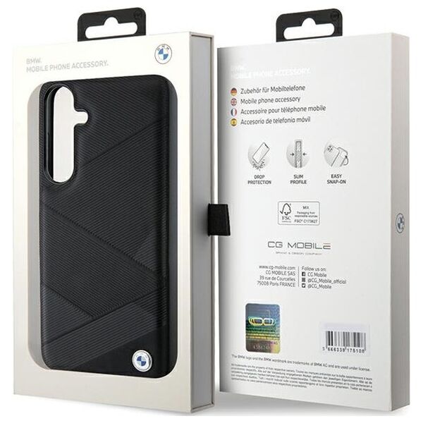 BMW case for Samsung Galaxy S24 black Signature Leather Crossing Lines Pattern 3666339242626
