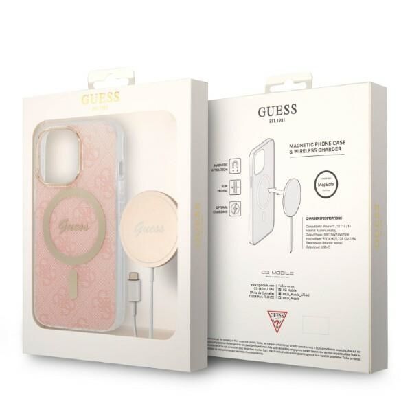 Guess set case + charger for iPhone 13 Pro 6,1&quot; GUBPP13LH4EACSP pink hard case 4G Print MagSafe 3666339103026