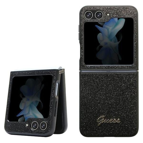 Guess case for Samsung Z Flip5 GUHCZF5HGGSHK black PU/TPU Glitter Script 3666339173951