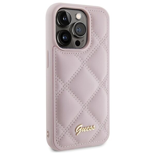 Guess case for iPhone 15 Pro Max 6,7&quot; GUHCP15XPSQSQSP pink HC PU Quilted Metal Logo 3666339149772