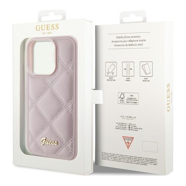 Guess case for iPhone 15 Pro Max 6,7&quot; GUHCP15XPSQSQSP pink HC PU Quilted Metal Logo 3666339149772