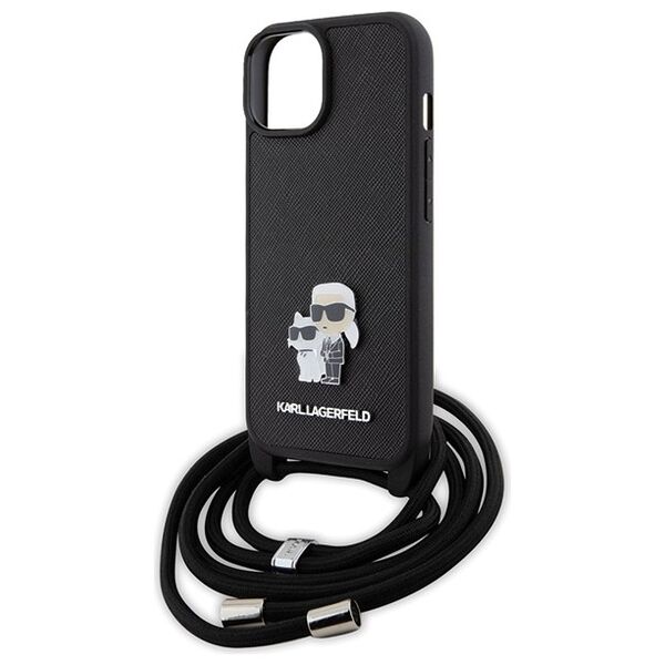 Karl Lagerfeld case for iPhone 15 Plus 6,7&quot; KLHCP15MSAKCPSK black HC Saffiano KC Metal Pin Crossbody 3666339165765